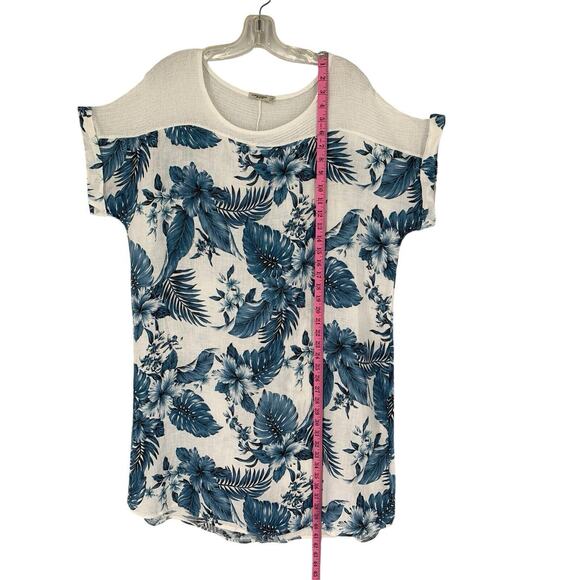Lungo L'Arno 100% Italian Linen Dress Contrast Shoulder Detail Size 1X Floral - Picture 2 of 7